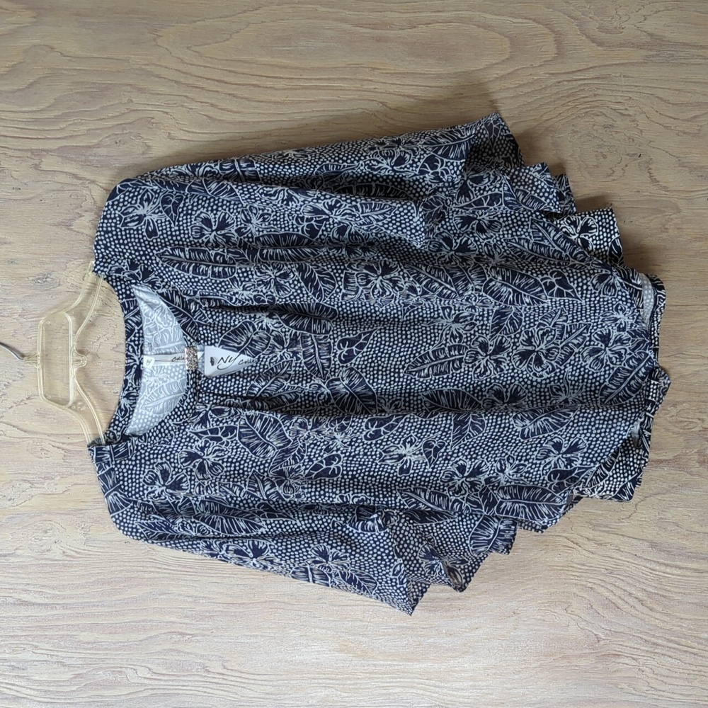 Macy's NY Collection Navy Print Chiffon Poncho Blouse With Jersey Tank
